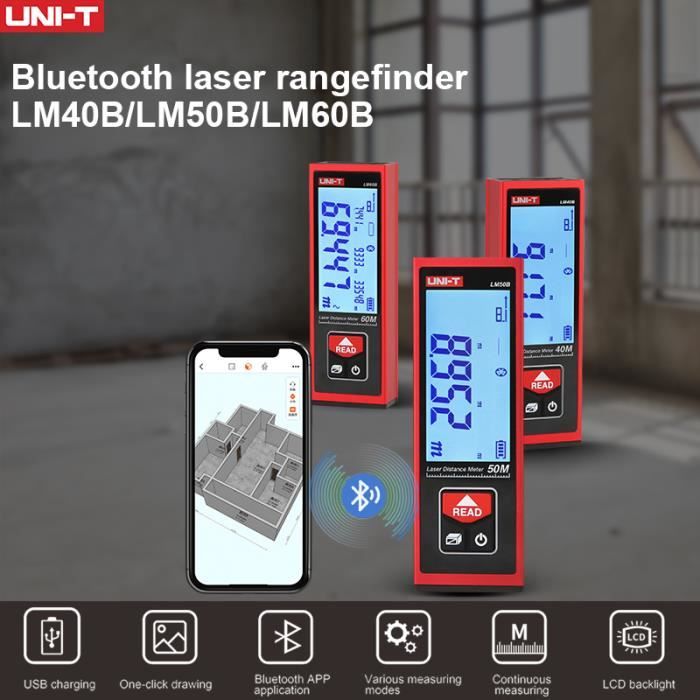 50 mètres - Télémètre laser Bluetooth UNI-T Distancemètre numérique Règle  de roulette électronique Laser Ruba