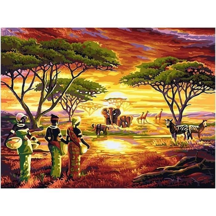 Lot De 4 Diamond Painting Africaine 30X40Cm Perle Diamant A Coller Homme Africain Diamond
