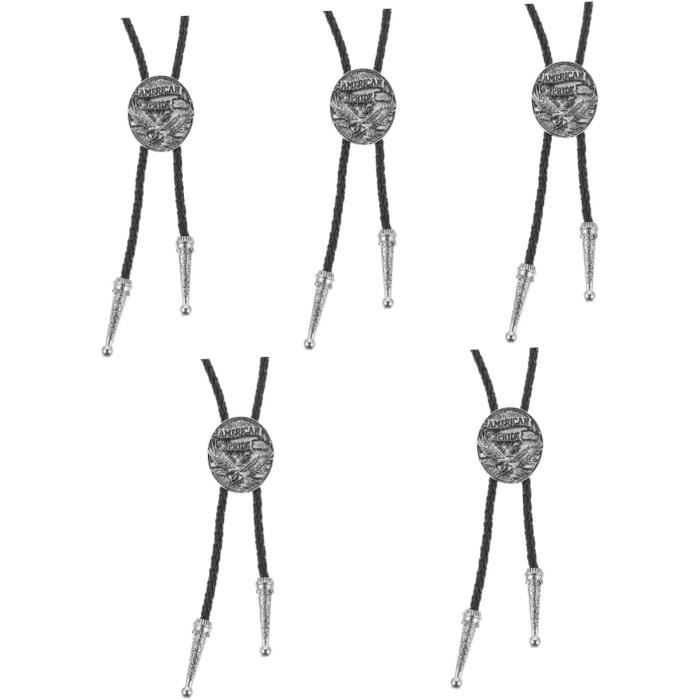 Cravate Bolo Western En Cuir Noir - Longueur Réglable, Pendentif En Alliage Zinc, Unisexe