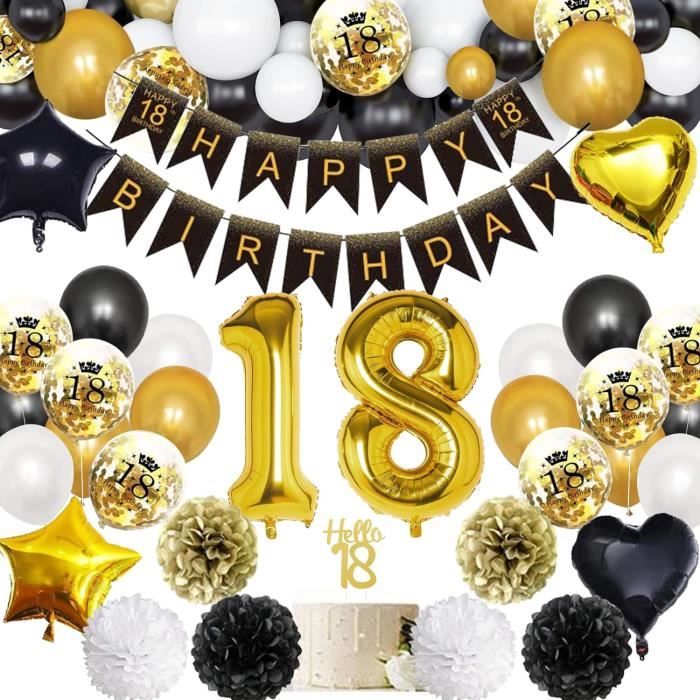 Décoration Anniversaire 18 Ans - Kit Ballons Noir Et Or, 15 Pièces, Pour Fête Garçon/Fille