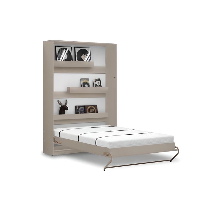 Lit escamotable vertical 120 x 200 cm avec 2 armoires ouverture à ressort - taupe mat - COZY
