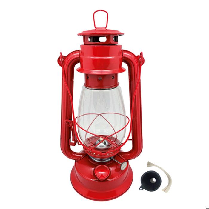 Lampe tempête rouge en métal et verre 30 cm