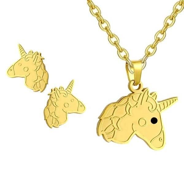 Set Bijoux Licorne Pour Fille - Collier, Boucles D'oreilles, Bracelet, Sac - Cadeau 2-8 Ans - Fête Anniversaire