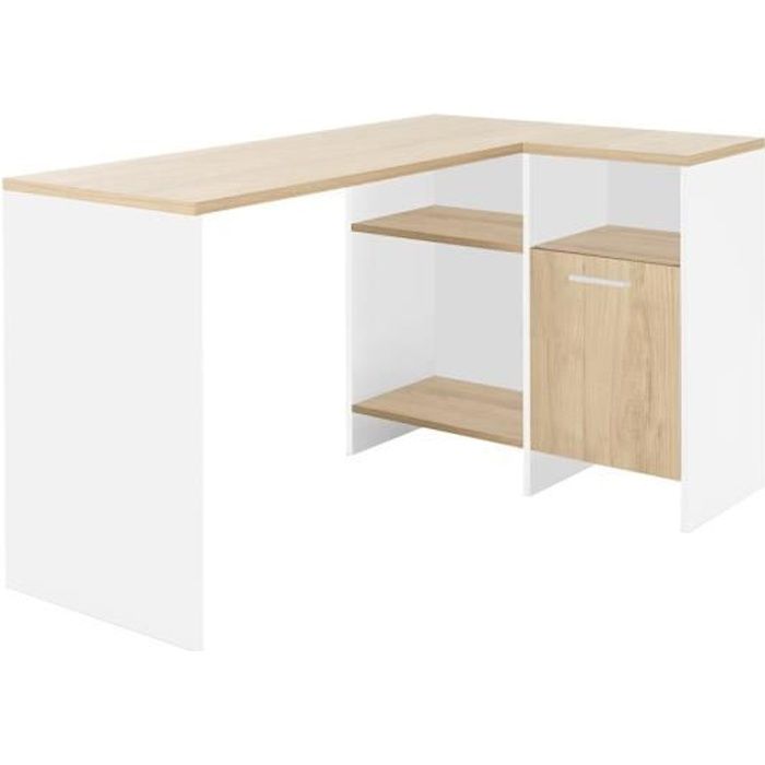 bureau d'angle en bois liverpool - blanc - diagone - 3 tiroirs - contemporain - design