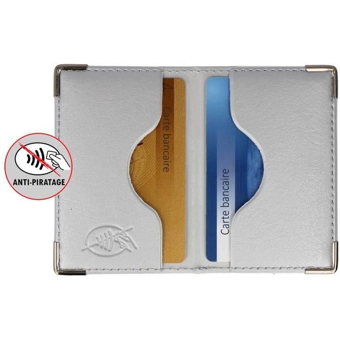 Etui anti piratage 2 cartes bancaire gris argent porte 2 CB blinde Gris Gris argent Cdiscount Bagagerie Maroquinerie