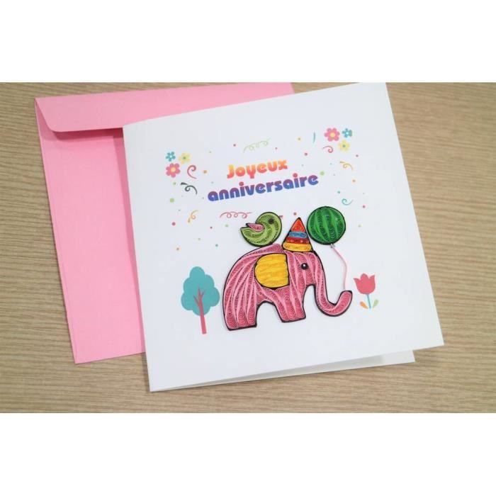 Carte De Vœux 3d Quilling Papier Roule Faite A La Main Quilled Handmake Pour Feter Joyeux Anniversaire Motif Animal Joli Elephant Cdiscount Beaux Arts Et Loisirs Creatifs
