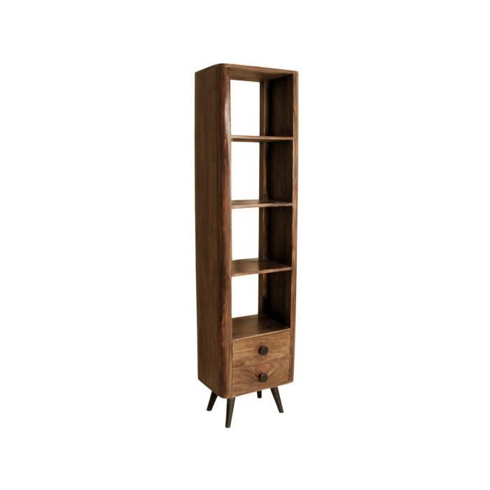Bibliotheque Marron Rustique Avec 3 Etageres Et 2 Tiroirs En Bois