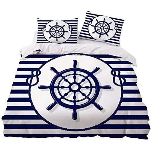 Housse de couette 220X240Cm Ancre marine Avec 2 taies d'oreiller[1525