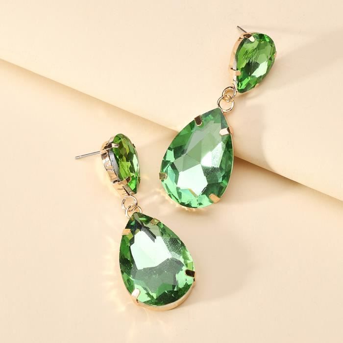 vert clair - boucles d'oreilles en verre pour femmes, série colorée, goutte d'eau, accessoires d'oreilles de