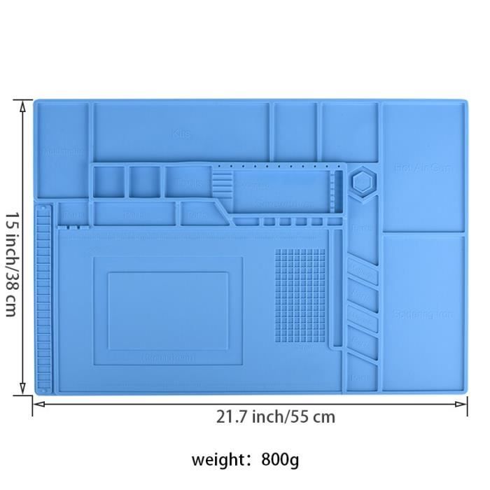 Tapis De Soudage Silicone Velleman 700x450mm Bleu - Résistant Chaleur 500°C Antistatique