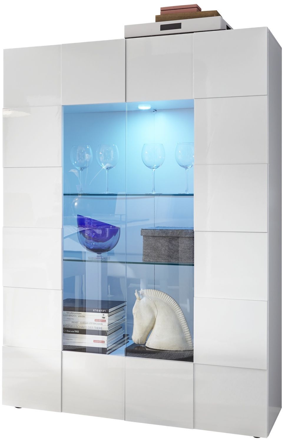 Vitrine - MILANO - Blanc Laqué Brillant - 2 Portes - 121 x 43 x 166 cm