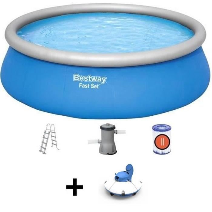 Kit Piscine hors sol autoportante BESTWAY - Fast Set - 457 x 122 cm - Ronde + Robot aspirateur Frisb