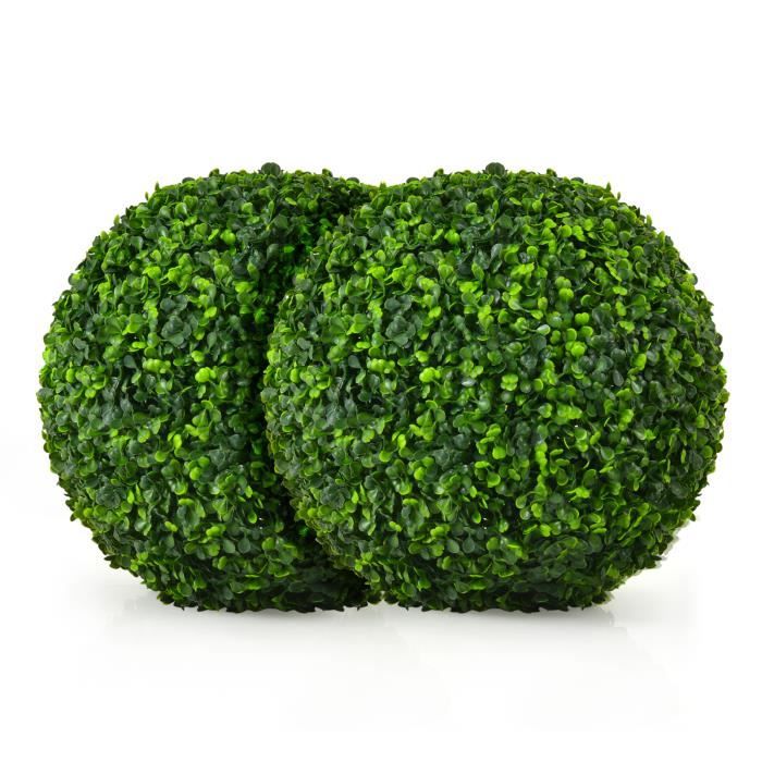 2 Boules De Buis Artificielles HOMCOM 40cm - Vert - Protection UV - Pour Jardin, Terrasse Ou Intérieur