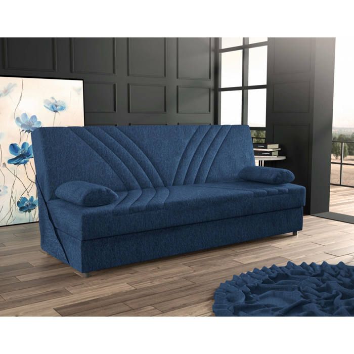 Dmora - Canapé-lit 3 places Ramon 181x81h88 cm Bleu Panneau effet bois et Tissu Dmora - Canapé-lit 3 places Ramon 181x81h88 cm Bleu Panneau effet bois et Tissu