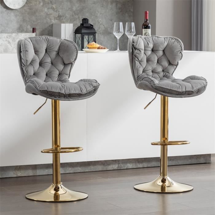 Tabouret Rond Lot de 2 tabourets de bar en velours, pivotante, piétement rond, pour ...