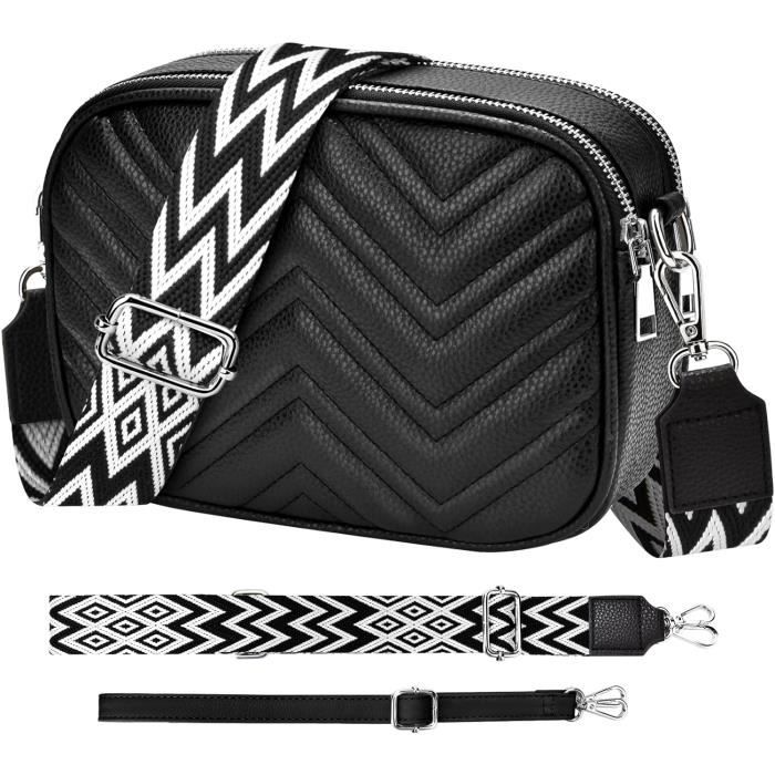 Sac Bandoulière Femme Tissé Main - Noir - 25x19 Cm - En Coton - Idéal Plage, Vacances, Sortie