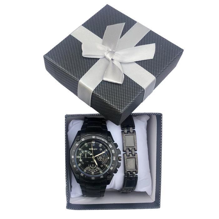 Coffret montre homme Ernest et gourmette acier inoxydable black
