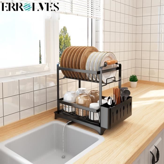 Égouttoir à Vaisselle Sur Évier 2 Niveaux – Inox Ajustable, Grande Capacité