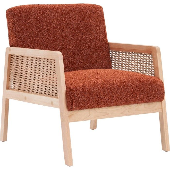 Fauteuil en cannage et tissu bouclé rouille - Mani