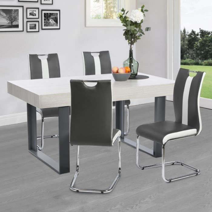 Lot De 4 Chaises Pia Grises Et Blanches Pour Salle A Manger