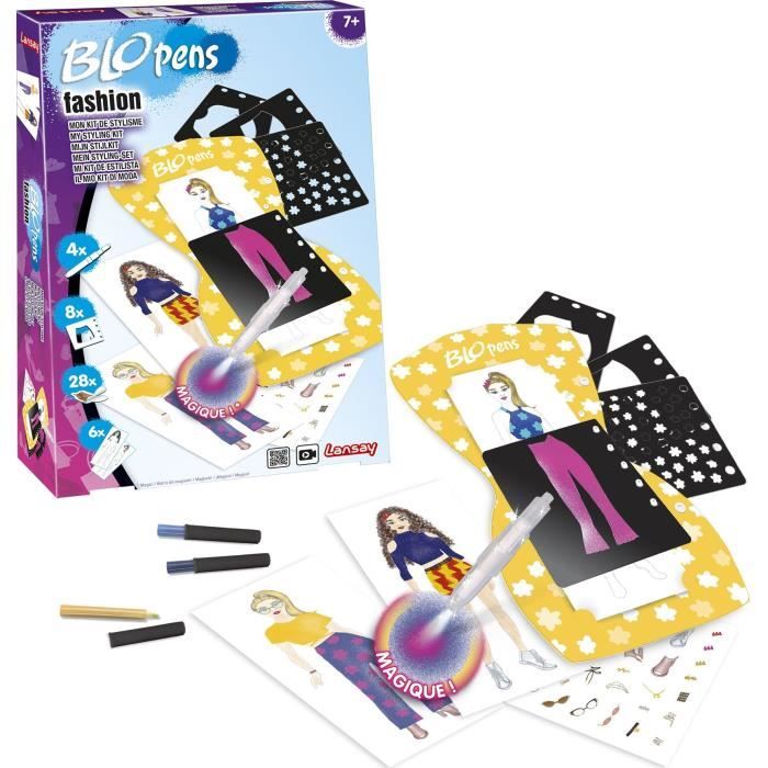 Blopens Tie And Dye – Set Creativo Di Disegno E Colorazione Per Bambini Dai 7 Anni – Pennarelli Aerografo E Ad Acqua Per Effetti Tie-Dye, 12 Stencil E 12 Fogli – Gioco Lansay