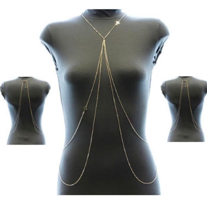 Chaîne De Corps Sexy Carufin En Or Avec Croix Et Cristaux - Accessoire Lingerie Et Bikini