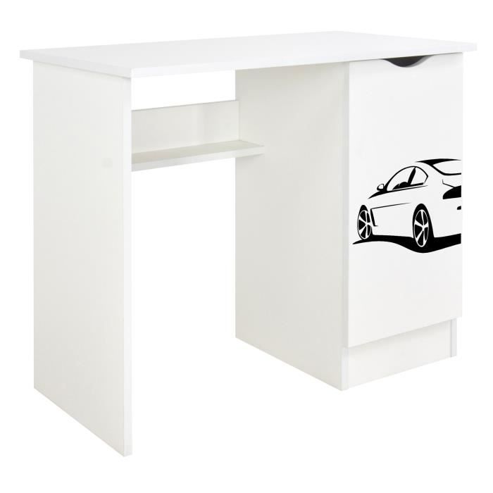 bureau blanc avec étagère roma /motif voiture/