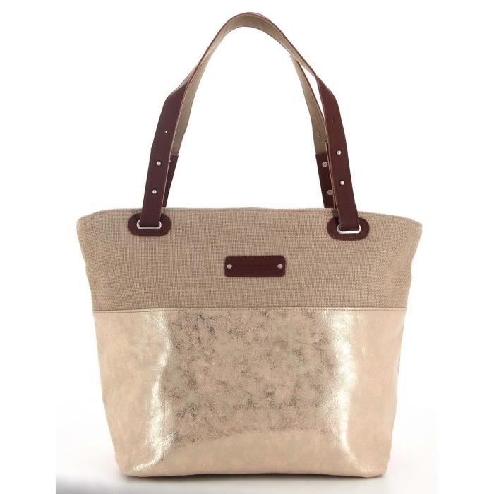 Le Voyage en panier Sac cabas femme bicolore avec paillettes et toile de jute pm178 gold taille 32 cm Cdiscount Bagagerie Maroquinerie