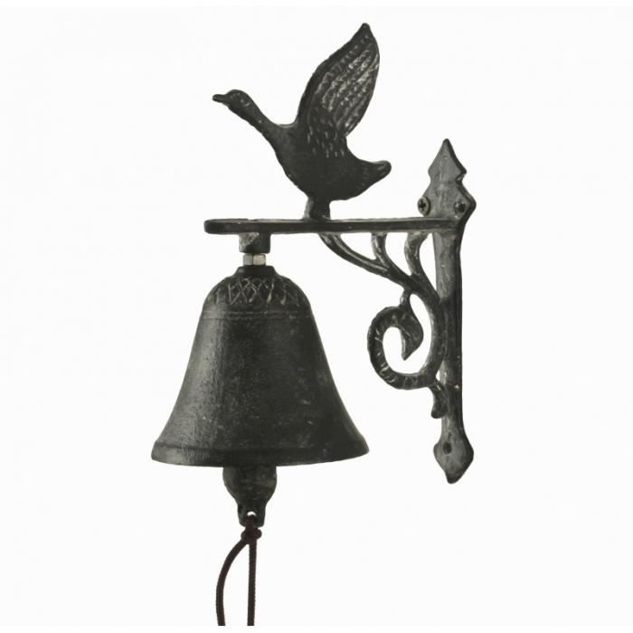Cloche Sonnette Carillon Clochette de Porte Murale sur Crédence Motif Oie en Fonte Patinée Grise 7,50x13x18cm