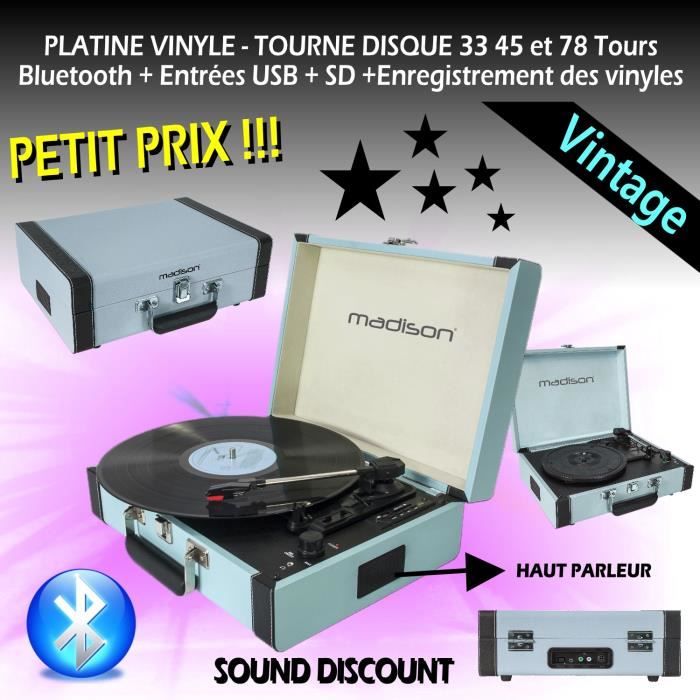 PLATINE VINYLE AMPLI + BLUETOOTH USB SD + ENREGISTREMENT TOURNEDISQUES RETRO VINTAGE HAUT