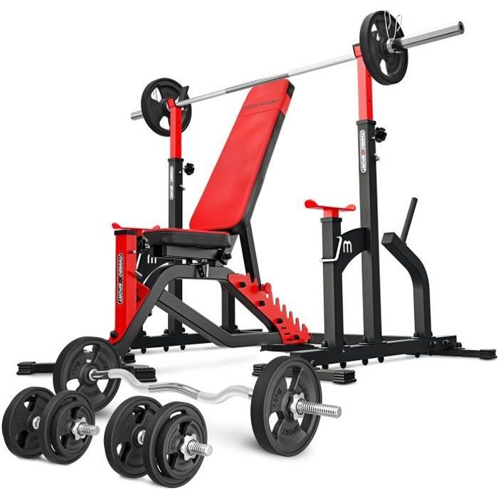 Marbo Sport Set MS2 140KG Kier G | Banc de musculation + support d'haltères + barres et disques d'haltères caoutchoutés 83 kg