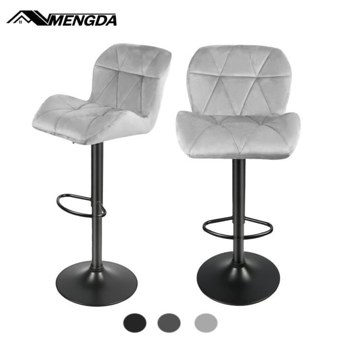 tabouret de bar chaises de cuisine en velours avec dossier - mengda - réglable en hauteur - gris clair