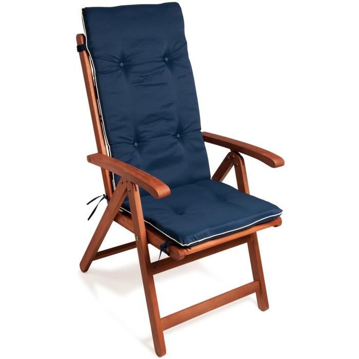 coussins chaise longues bains de soleil vanamo - deuba - bleu/crème - 5cm rembourrage - résistant à l'eau