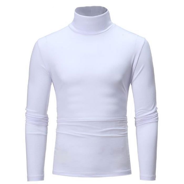 Homme T-Shirt Thermique Manches Longues Haut Thermique Hiver Pull Chaud Maillot de Corps sous-Vêtement de Détente Chemise-Blanc