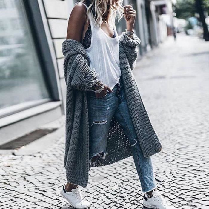 Femmes Manteaux D hiver Cardigan En Laine Veste De Chauve Souris Solide Pull Long Manteau Epais Lache gris Gris Cdiscount Pret a Porter