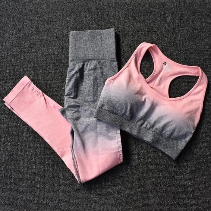 JENJON Ensemble Deux Pièces Femme Tricot Côtelé - Leggings + Haut Manches Longues Col V Sport Loisir