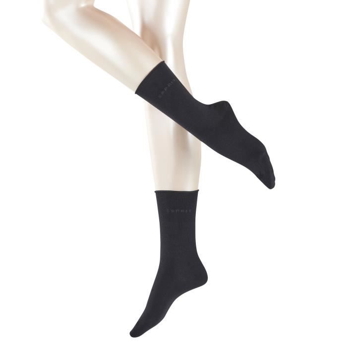 Chaussettes Femme ESPRIT uni Paquet de 2 Schwarz Noir Coton