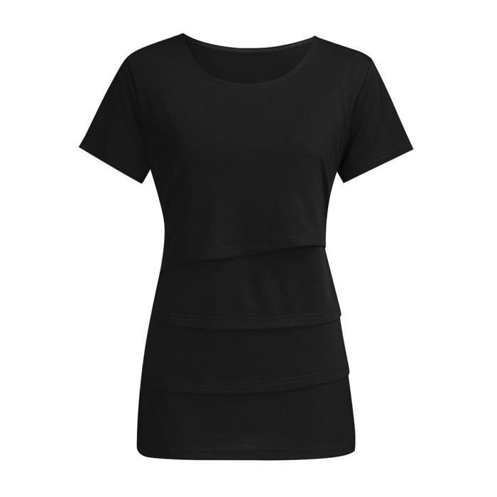 Haut De Maternité Et Allaitement à Manches Courtes Col Rond - T-shirt Confortable Et Tendance Pour Femmes Enceintes