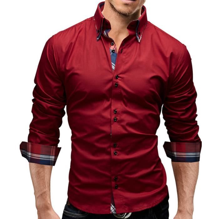CHEMISIER Homme Chemise a manches longues a double col tendance Rouge WF Rouge Cdiscount Pret a Porter