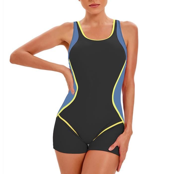 Maillot De Bain 1 Pièce Femme Freebily - Combishort Sans Manches - Dos Ouvert - Patchwork