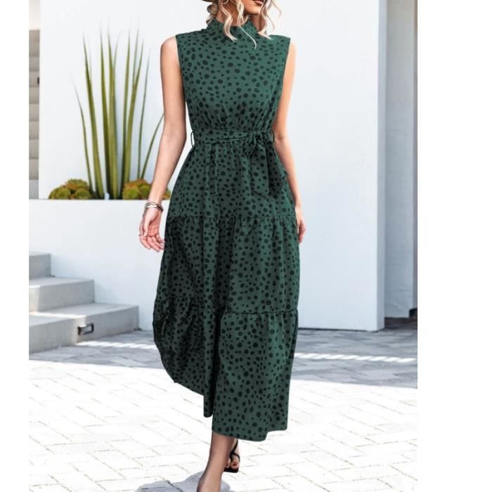 Robe longue verte a pois clearance