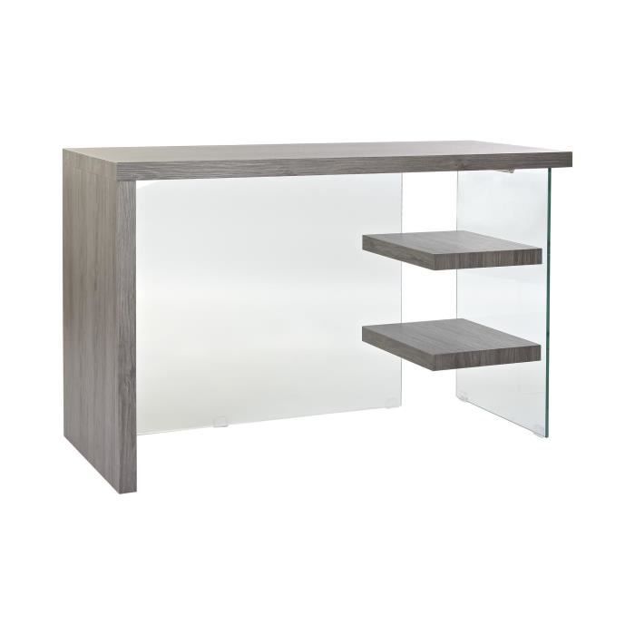 Bureau en verre trempé/ mdf coloris gris - longueur 120 x hauteur 76 x profondeur 50 cm - Conforama