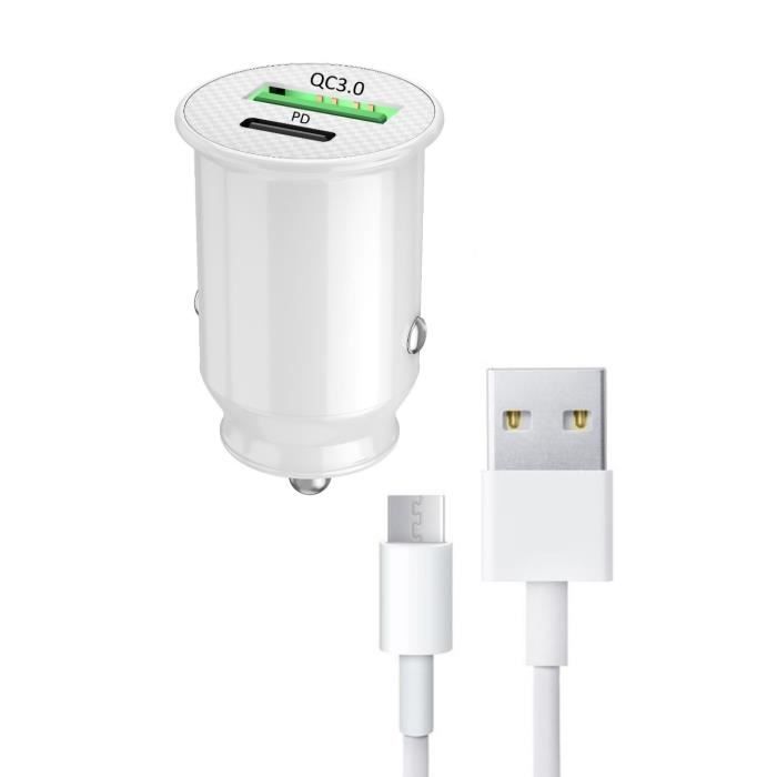 Pack Chargeur Voiture pour Samsung Galaxy S22 Ultra USB vers USB Type C  Charge Rapide 30W PD & QC 3.0 + 1 câble Type C - 2 Ports