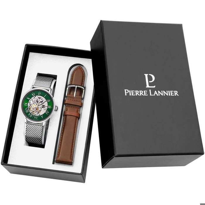 Homme AUTOMATIC Argenté Cadran Soleillé Vert Bracelet Cuir Brun 20M Homme AUTOMATIC Argenté Cadran Soleillé Vert Bracelet Cuir Brun 20M