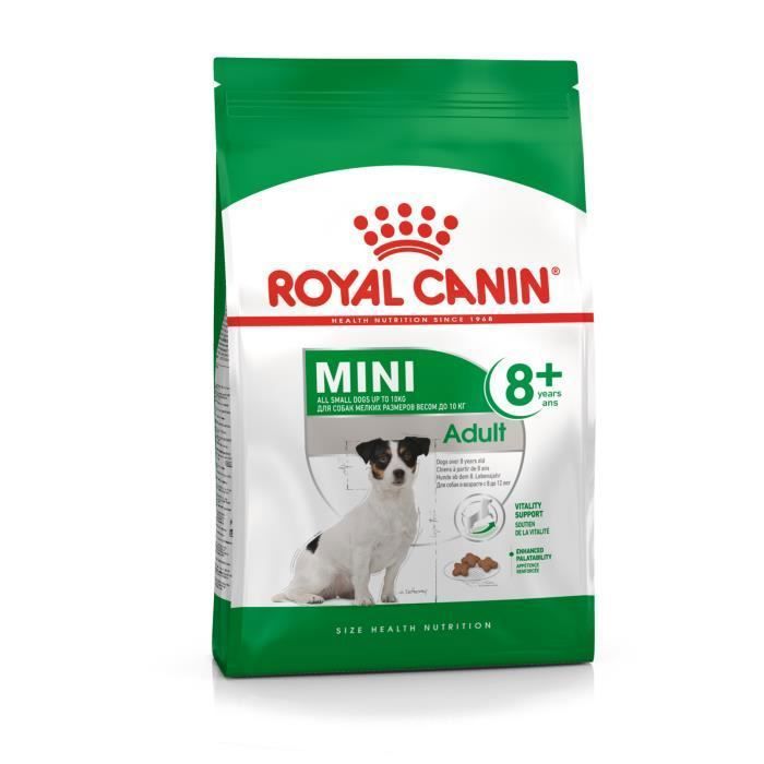 Royal Canin Mini Adult 8+, Sénior, Volaille, Riz, Légumes, 800 g, Mini (5 - 10kg), Vitamine A, Vitamine B1, Vitamine B12