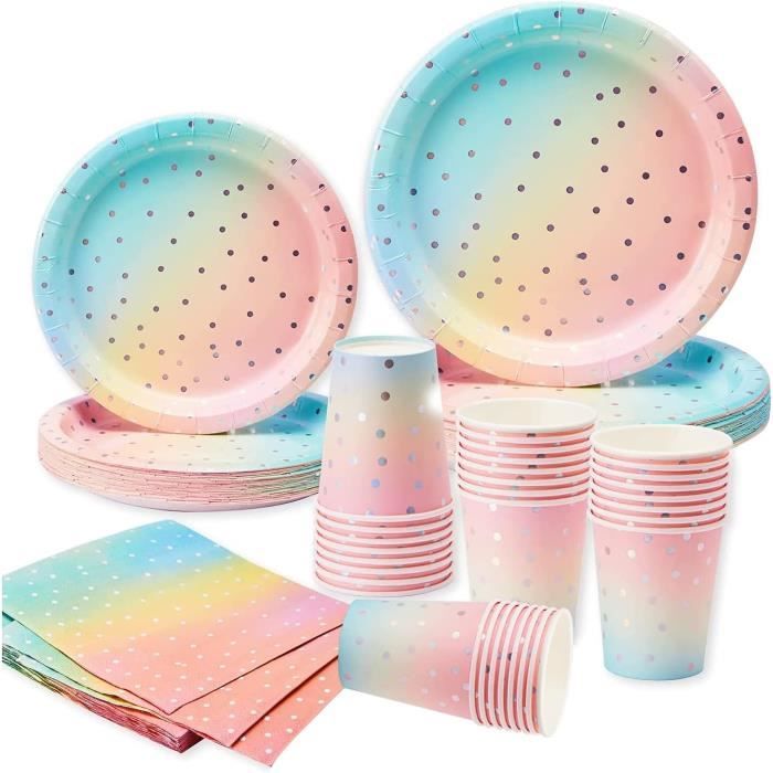 Rorchio Vaisselle Fête Rose Gold, Assiettes Deux Tailles Gobelets Rorchio Vaisselle Fête Rose Gold, Assiettes Deux Tailles Gobelets