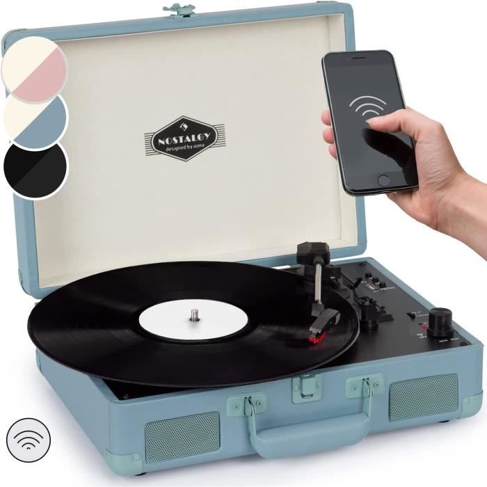 Platine Vinyle Bluetooth Auna Avec Enceintes - 3 Vitesses (33/45 Tours) - Connexion USB - Design Vintage Bois - Fonction Arrêt Automatique