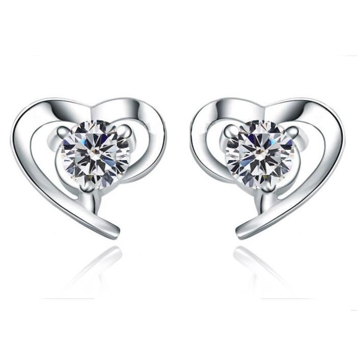 Boucles d/'oreilles Coeur 9 mm Oxyde de Zirconium Argent 925