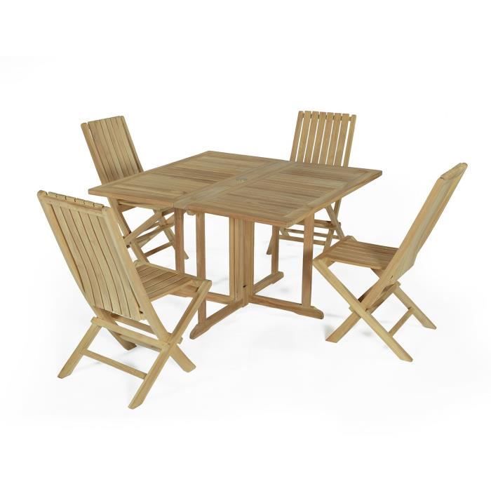Salon De Jardin En Teck Ecograde Hula Table Pliante Carree 120 Cm