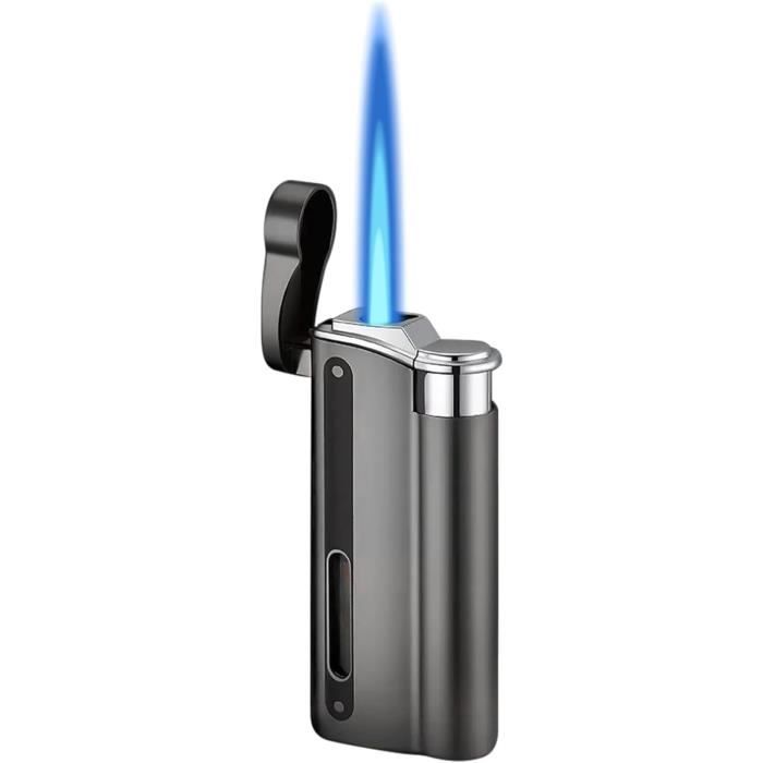 Briquet à Cigares 4 Jets + Coupe-Cigares - Métal, Fenêtre Niveau Gaz (Gaz Non Inclus)